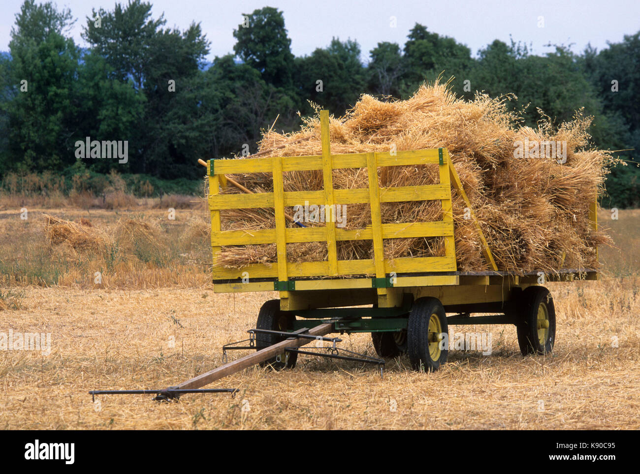 Yellow wagon, Historic Hanley Farm, Jackson County, Oregon Stock Photo