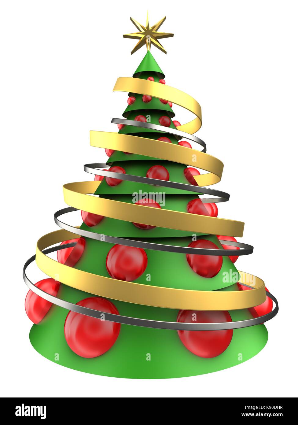 3d illustration of christmas tree over white background with big red ...