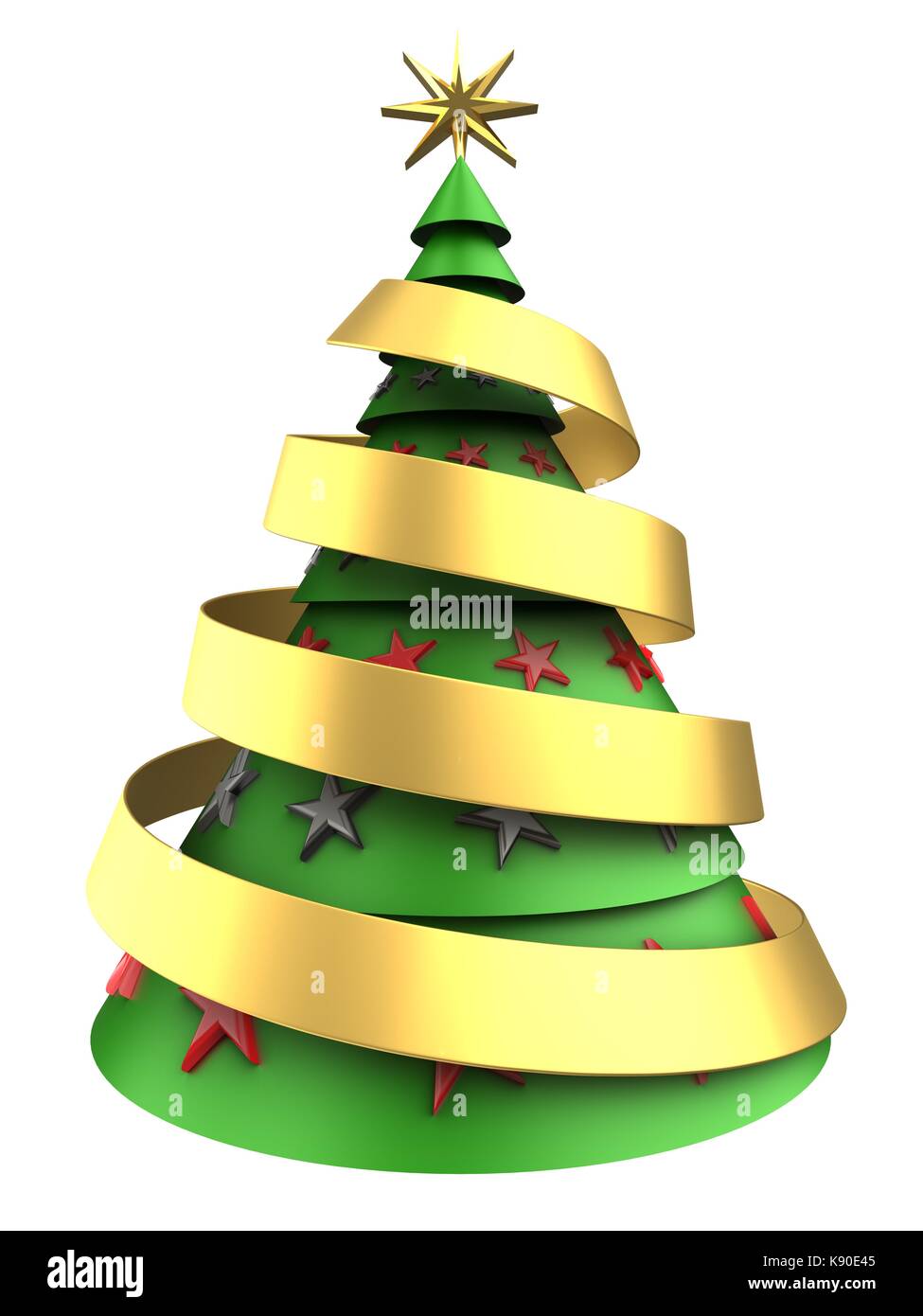 3d illustration of christmas tree over white background with stars ...