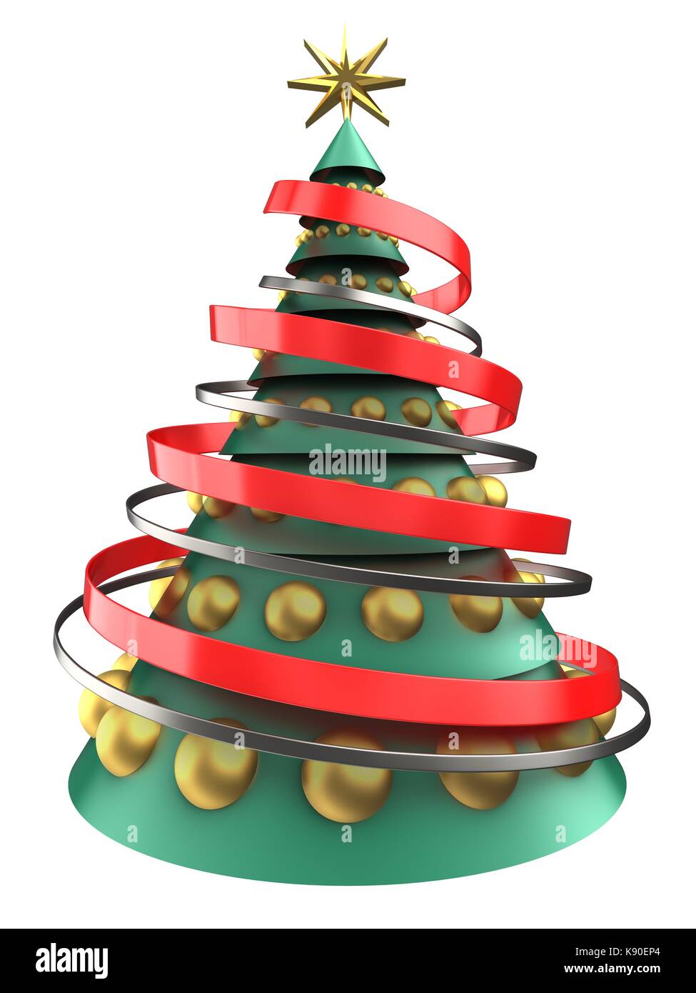 3d illustration of green and blue xmas tree over white background with ...