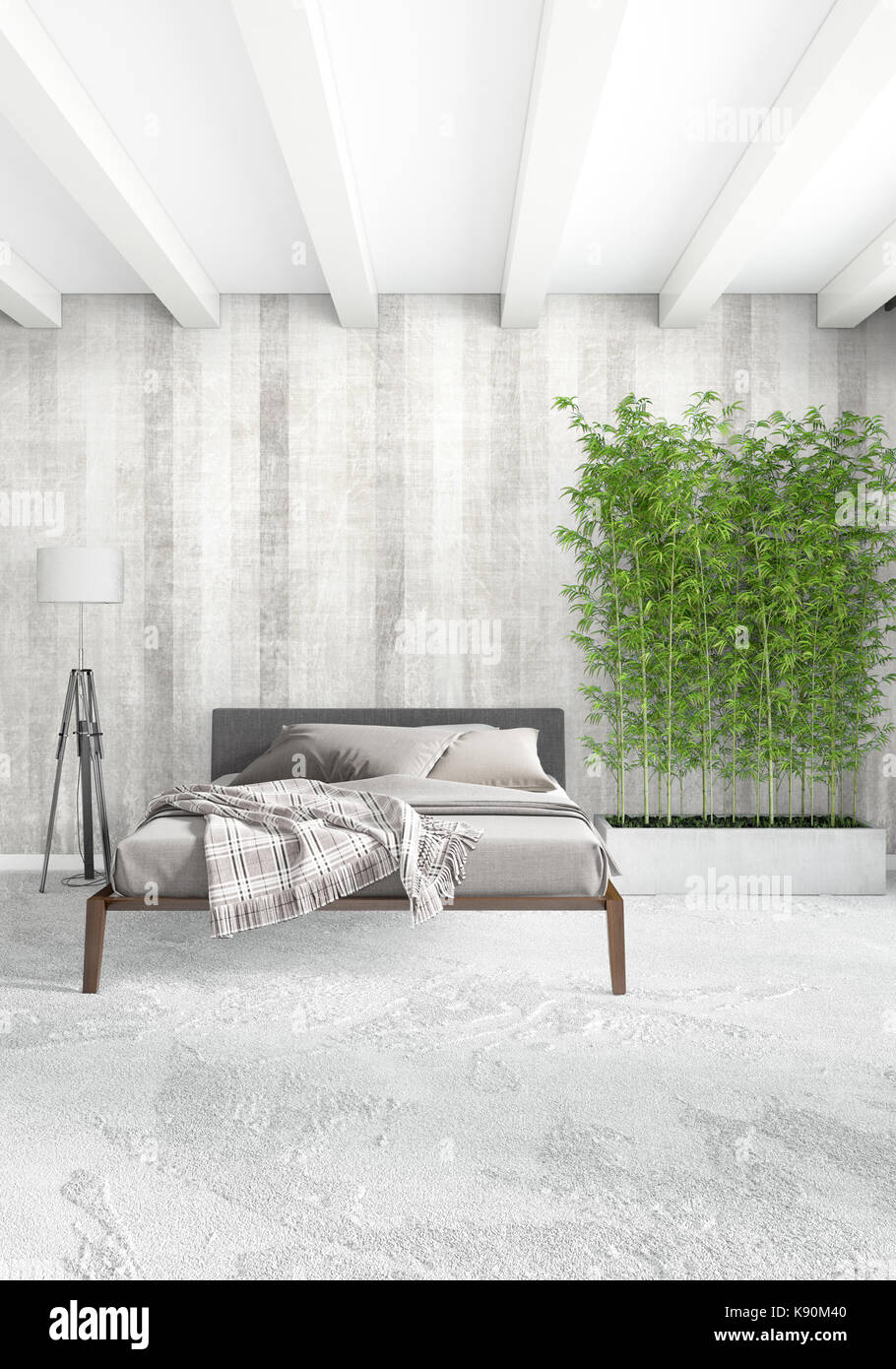 White Bedroom Minimal modern or loft style Interior Design. 3D ...