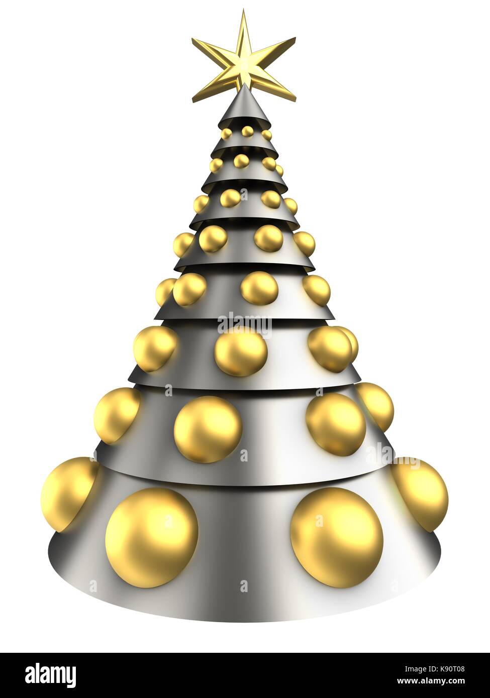 3d illustration of metal Christmas tree over white background with big ...