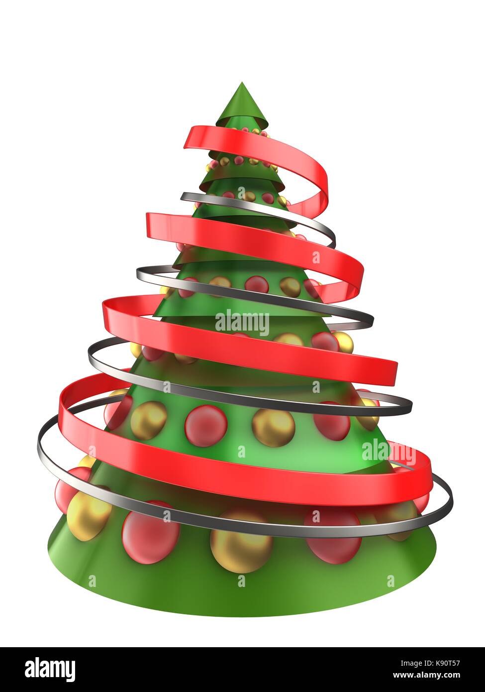 3d illustration of Christmas tree over white background with ribbons ...