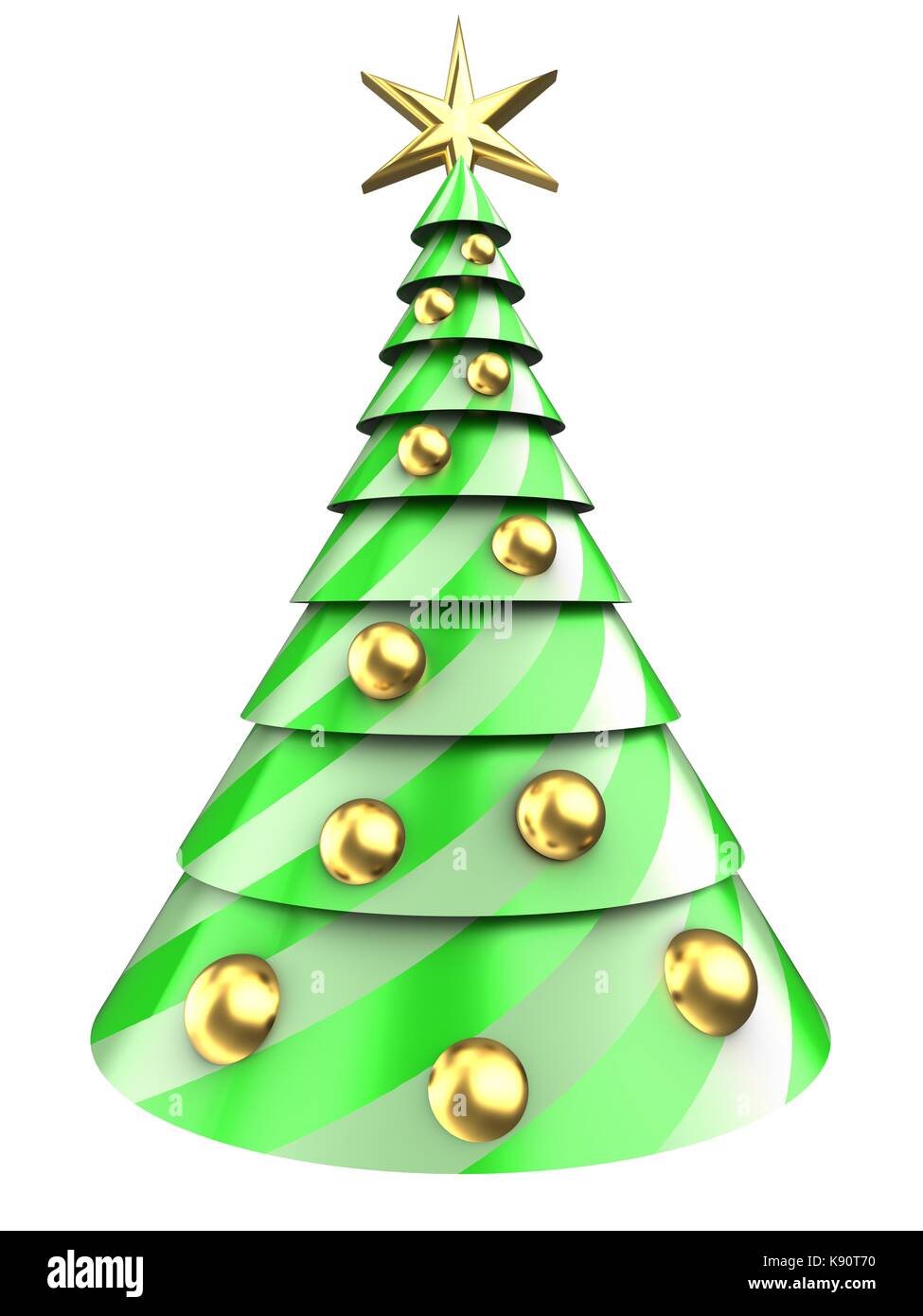 3d illustration of Christmas tree over white background with golden ...