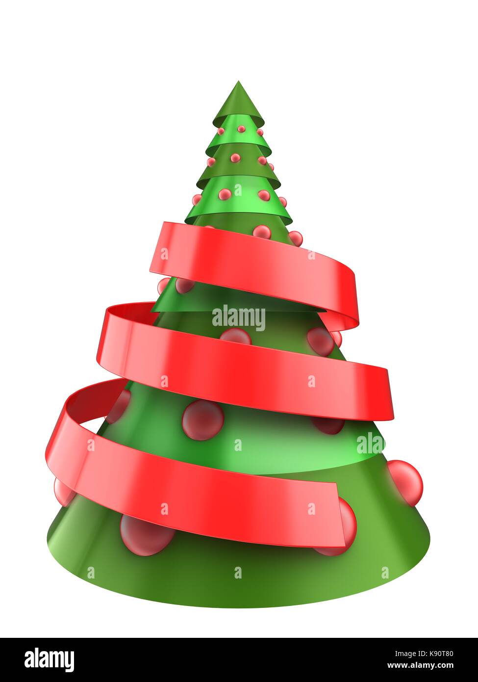 3d illustration of Christmas tree over white background with big ribbon ...