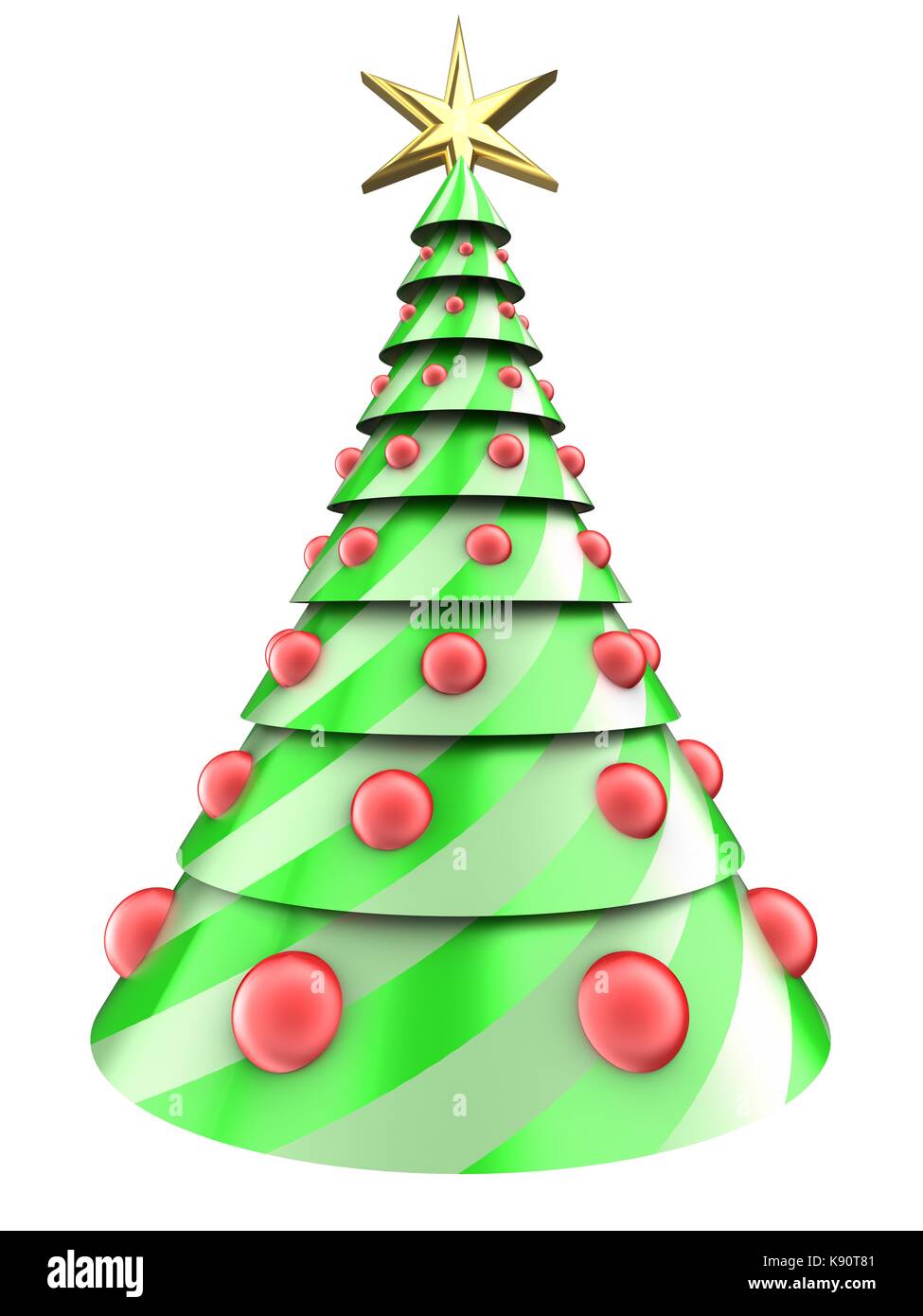 3d illustration of Christmas tree over white background with red balls ...