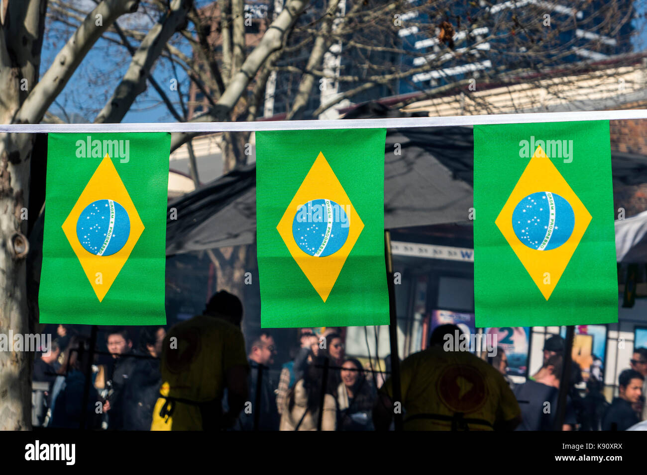 Brazilian flags Viva Brazil Festival Melbourne Victoria Australia Stock Photo
