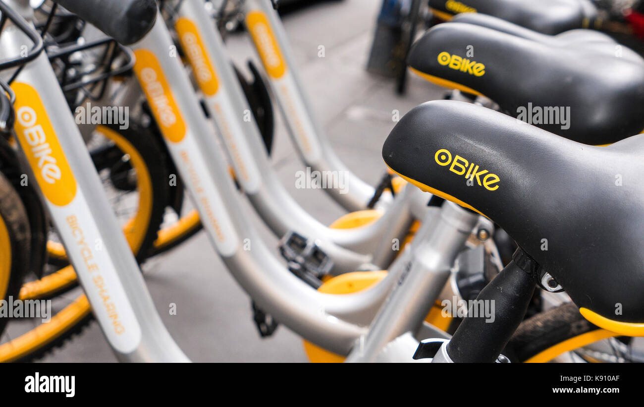 OBike dockless bicycle system Melbourne Victoria Australia Stock Photo