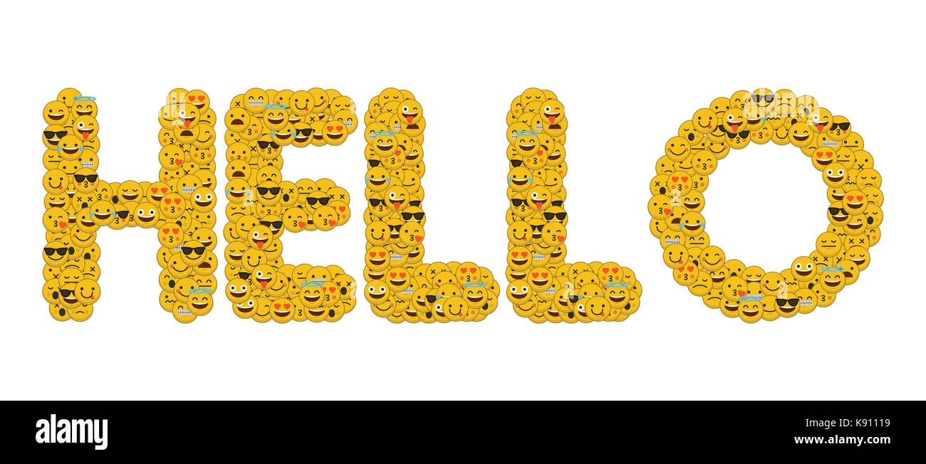 The word hello written in social media emoji smiley characters Stock The word hello written in social media emoji smiley characters Stock