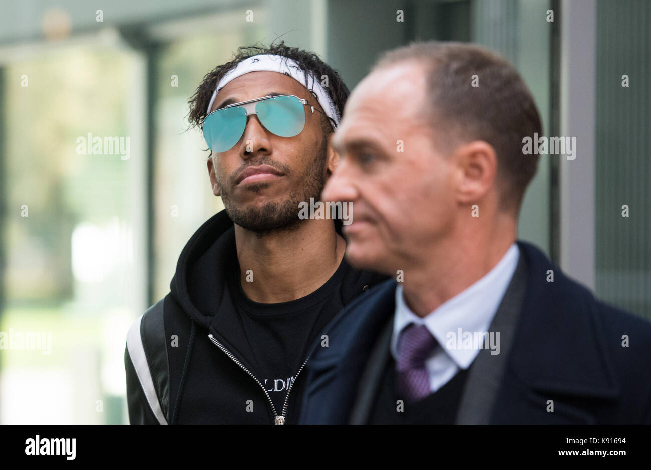 Borussia Dortmund Striker Pierre Emerick Aubameyang L With His Lawyer Thilo Igwecks Arrive At The State Court In Hamm Germany 21 September 2017 A Spanish Agent Has Requested Information Concerning The Contract Signed