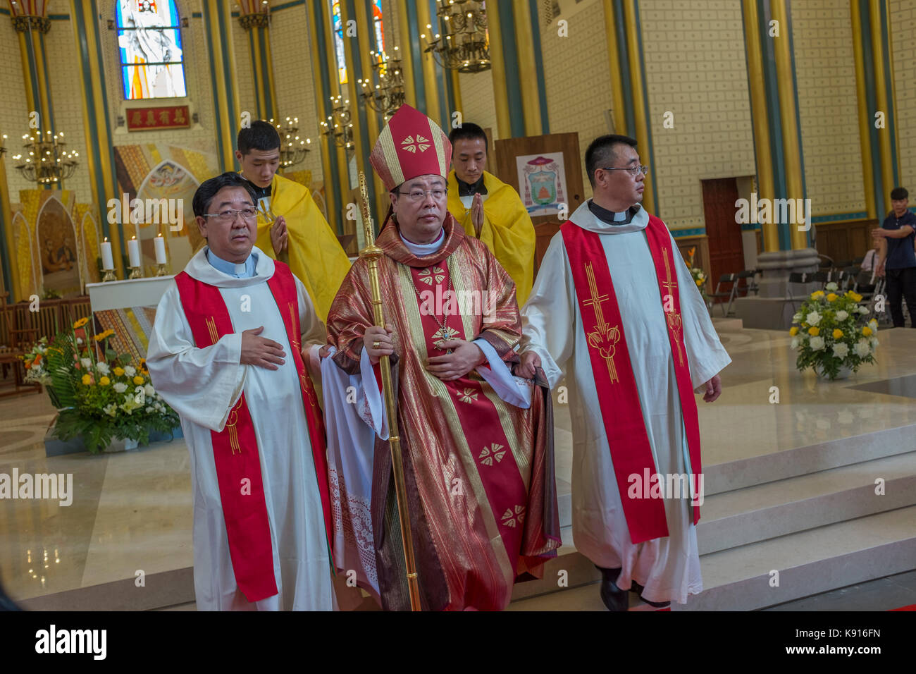 Beijing, China. 21st Sep, 2017. Archbishop Joseph Li Shan of Beijing attends a mass to celebrate the tenth anniversary of his ordination on 21 September, 2017 at Xishiku Church, an officially-sanctioned Catholic church in Beijing, China. The Vatican's efforts to heal a decades-long rift with China appear to have stalled, with each side still unwilling to accept controversial bishops appointed by the other. Credit: Lou Linwei/Alamy Live News Stock Photo