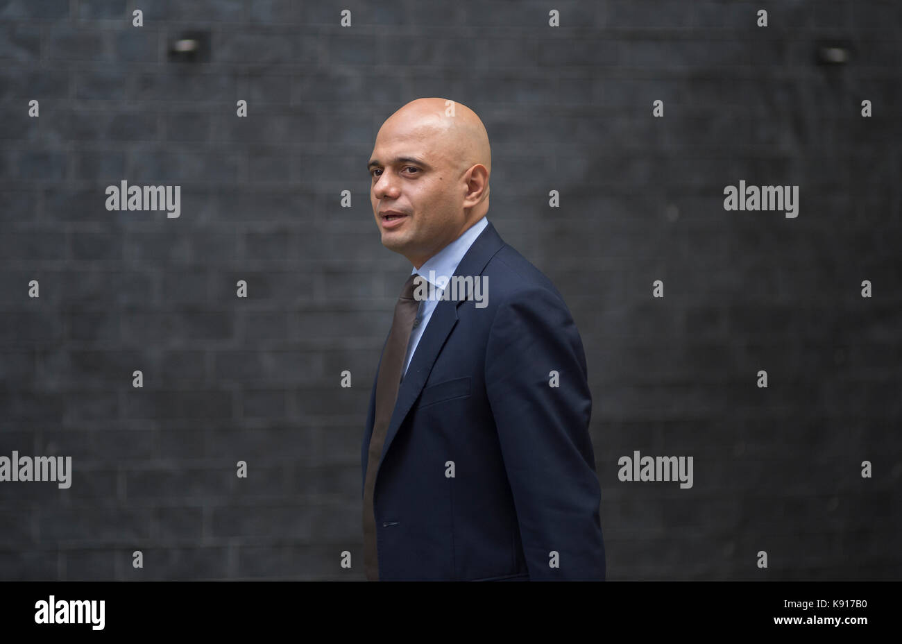 Downing Street, London, UK. 21 September 2017. PM Theresa May calls a special cabinet meeting at No. 10 after her return from New York, before travelling to Florence on Friday 22nd Sept to give a major Brexit speech. Photo: Sajid Javid, Secretary of State for Communities and Local Government. Credit: Malcolm Park/Alamy Live News. Stock Photo