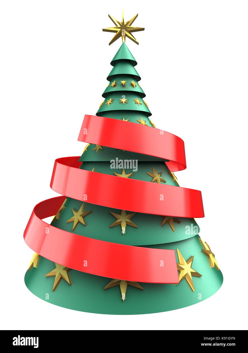 3d illustration of green and blue xmas tree over white background with