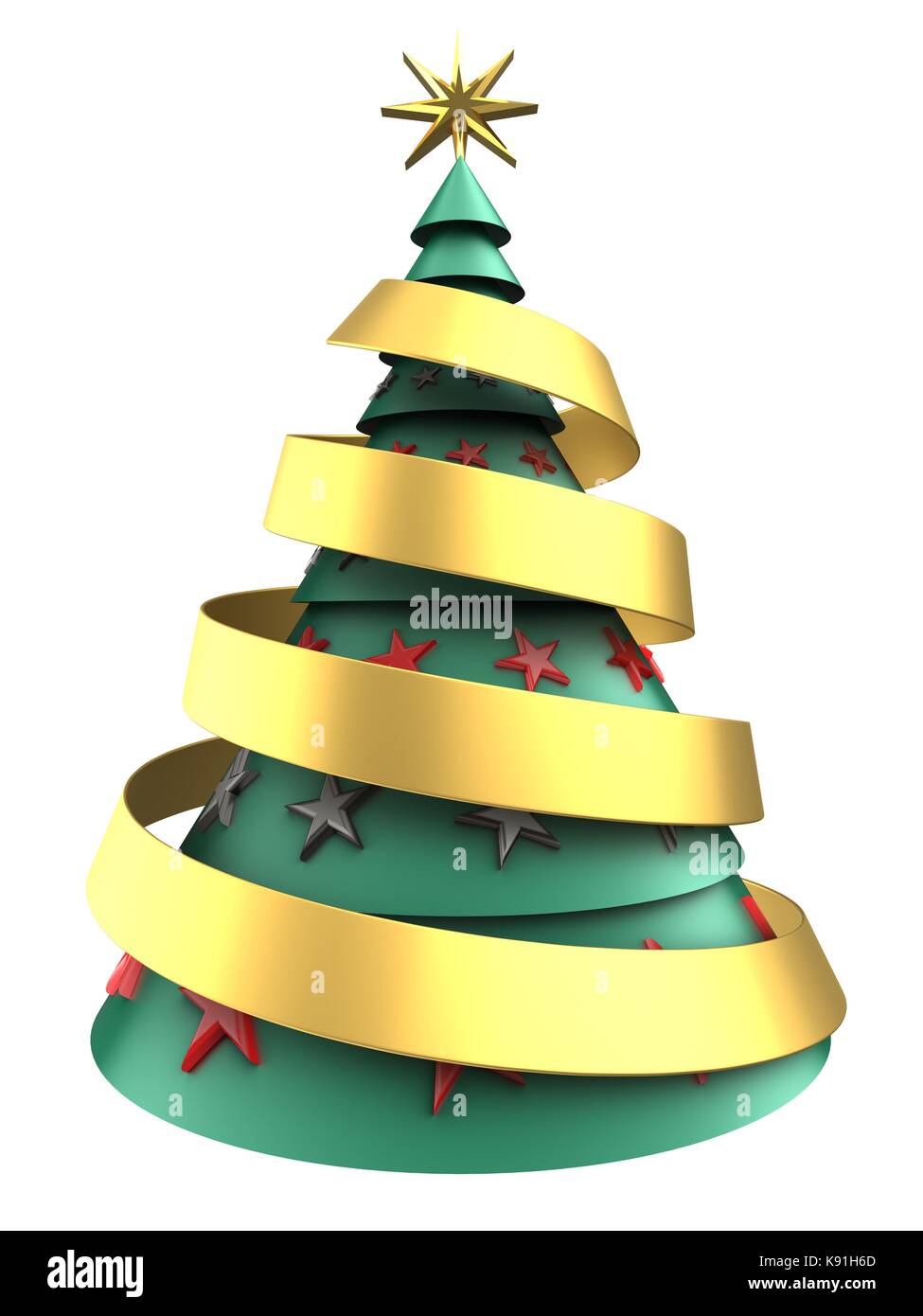 3d illustration of green and blue xmas tree over white background with ...
