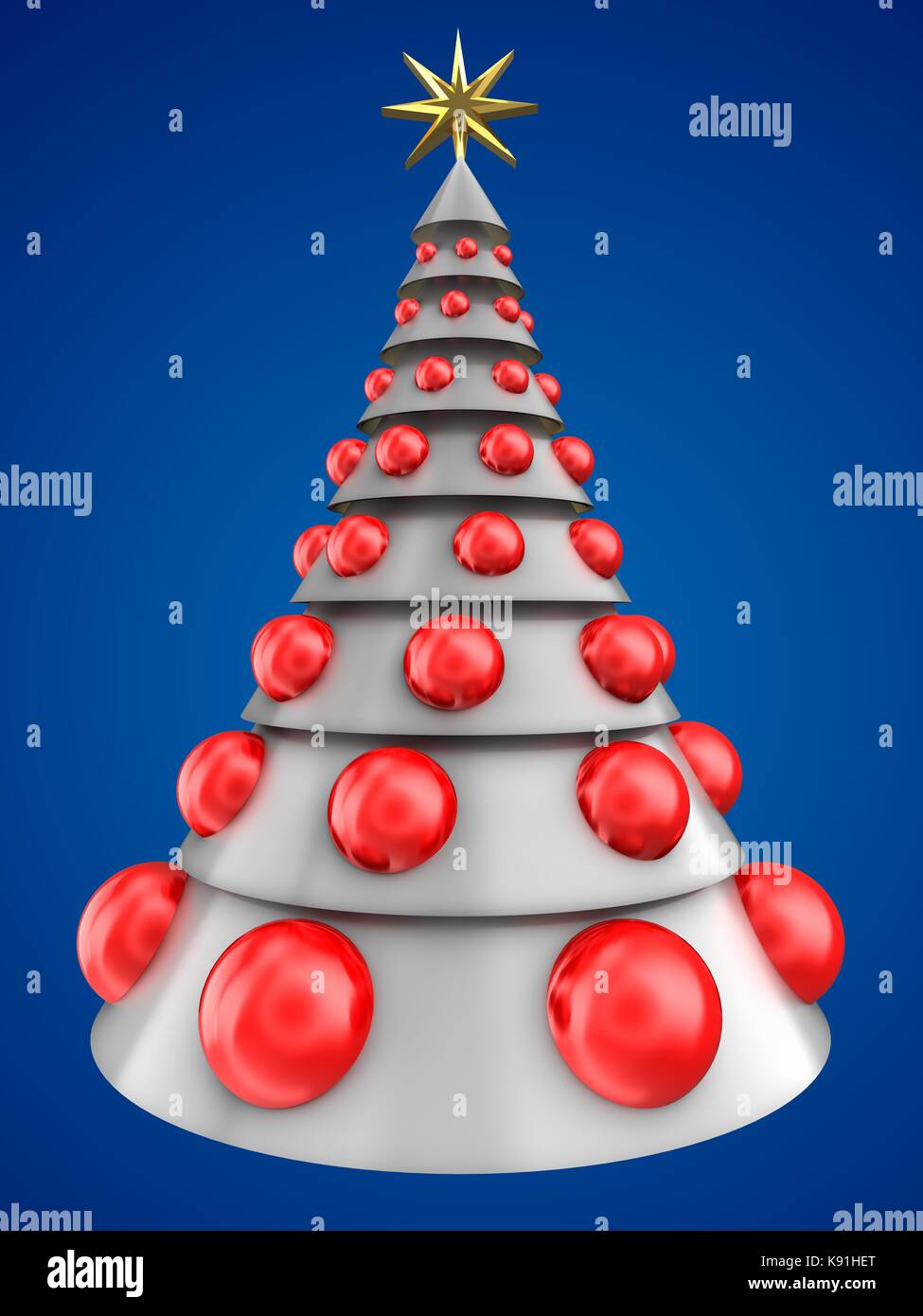 3d illustration of white Christmas tree over blue background with big ...