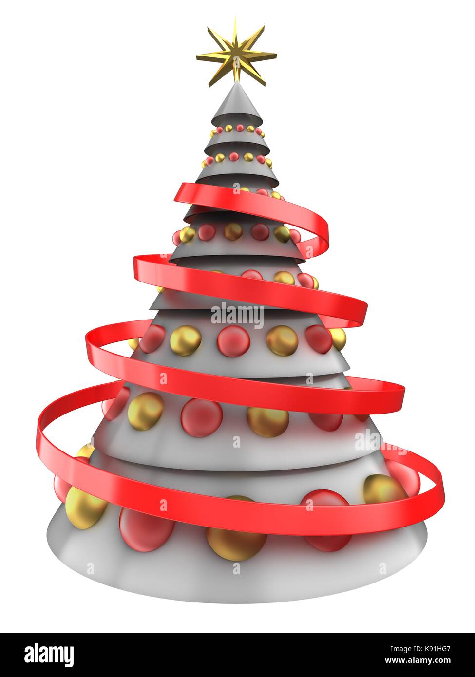 3d illustration of white Christmas tree over white background with ...