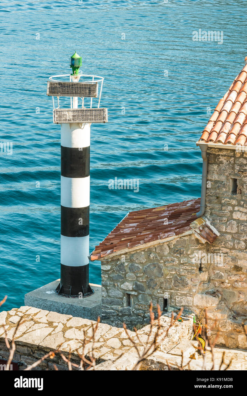Bay of Kotor, Montenegro Lighthouse and medieval church Our Lady of