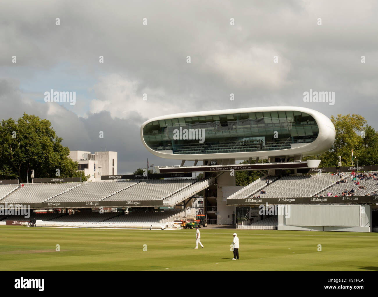 View of the Media Centre (spaceship) at Lords Cricket Ground, St Johns Wood, London, England, UK Stock Photo