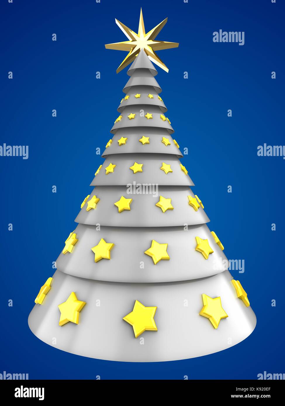 3d illustration of white Christmas tree over blue background with ...