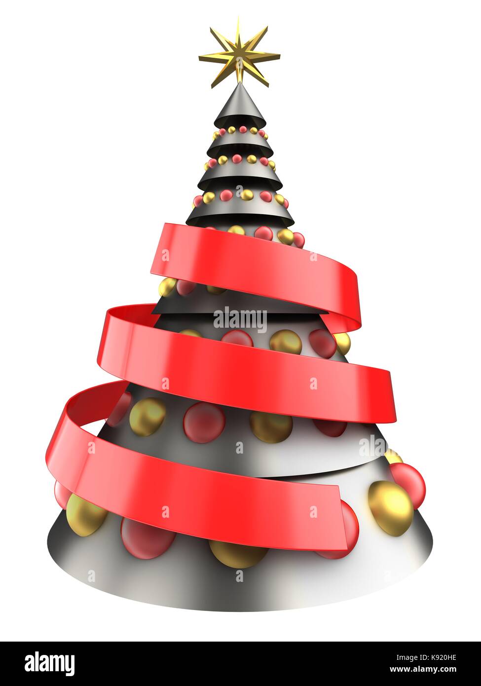 3d illustration of metal Christmas tree over white background with ...