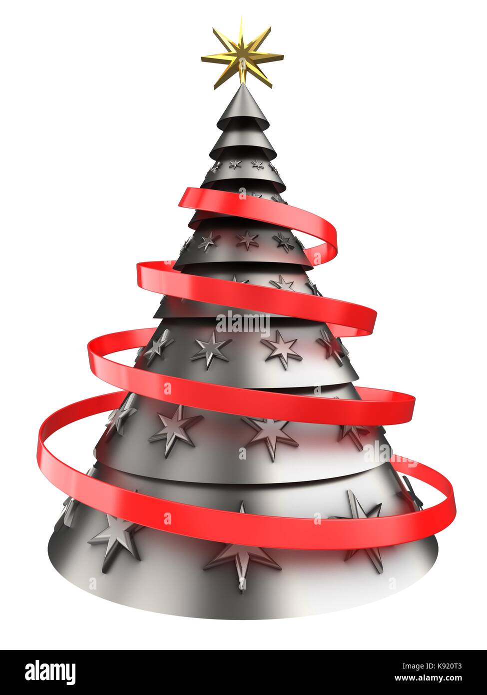 3d illustration of metal Christmas tree over white background with ...