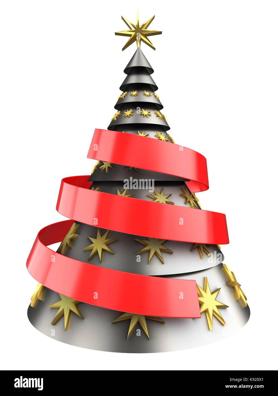 3d illustration of metal Christmas tree over white background with ...