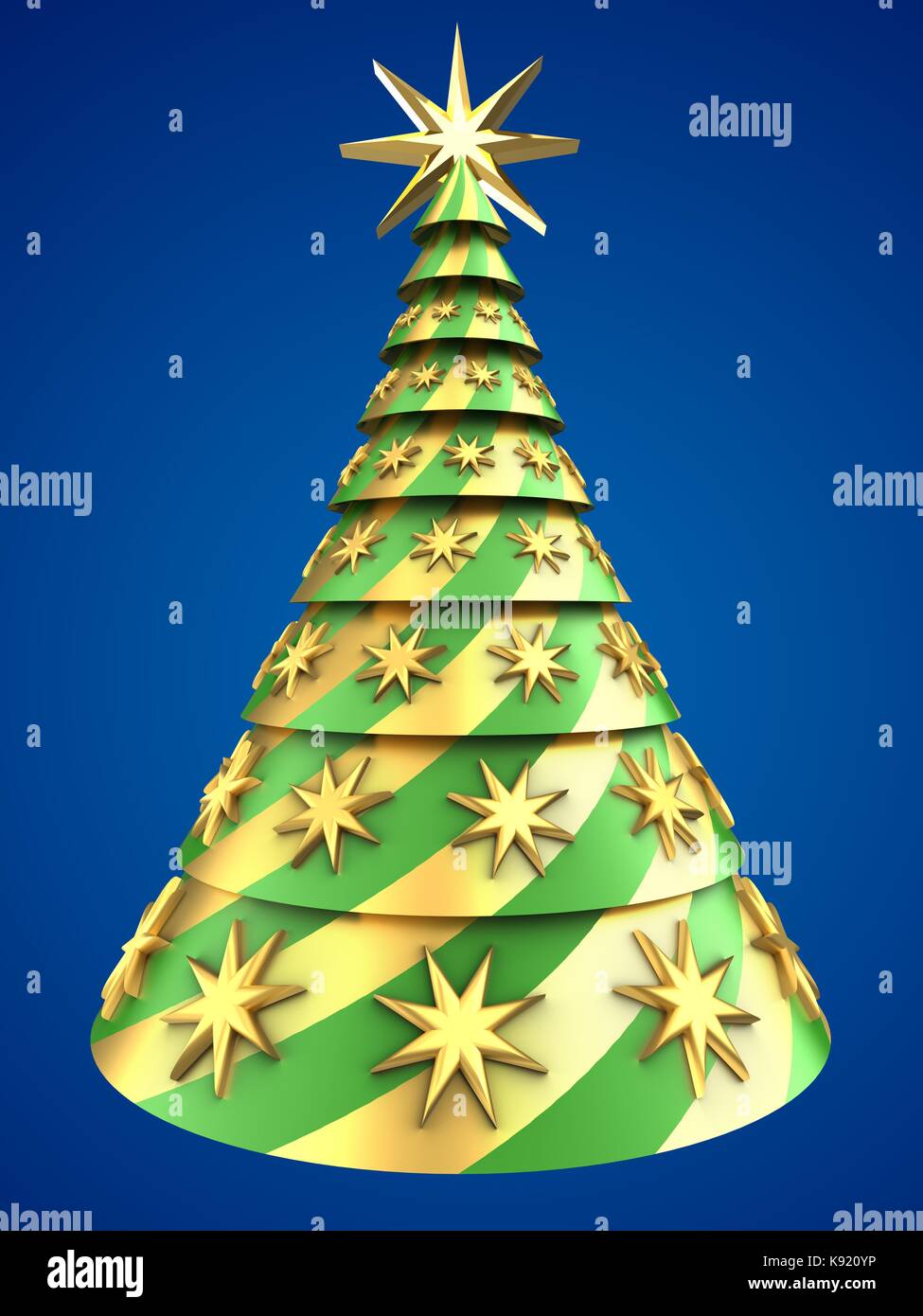 3d illustration of abstract Christmas tree over blue background with ...