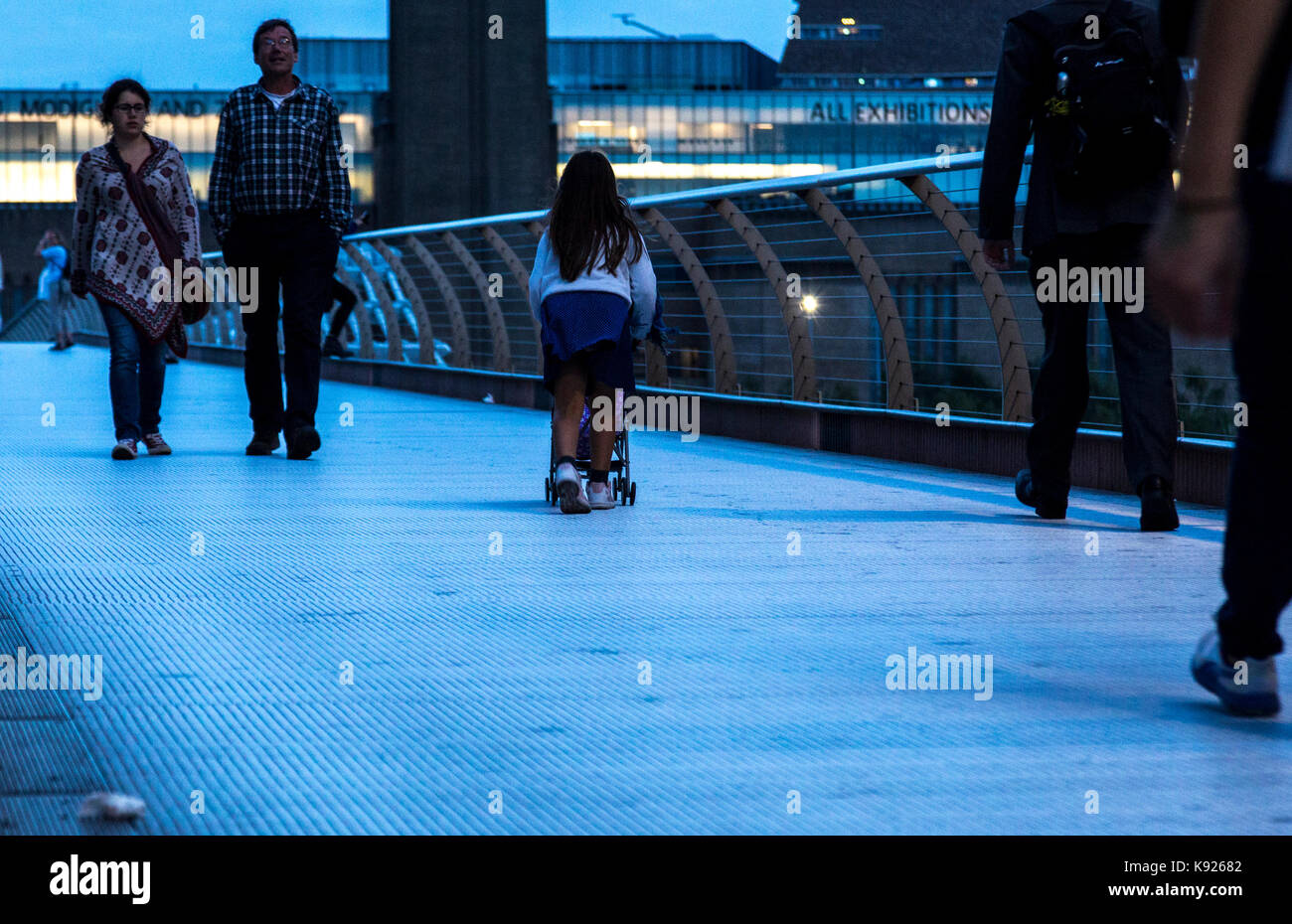 London, UK - August 16, 2017: Millennium bridge trilling evening blues Stock Photo
