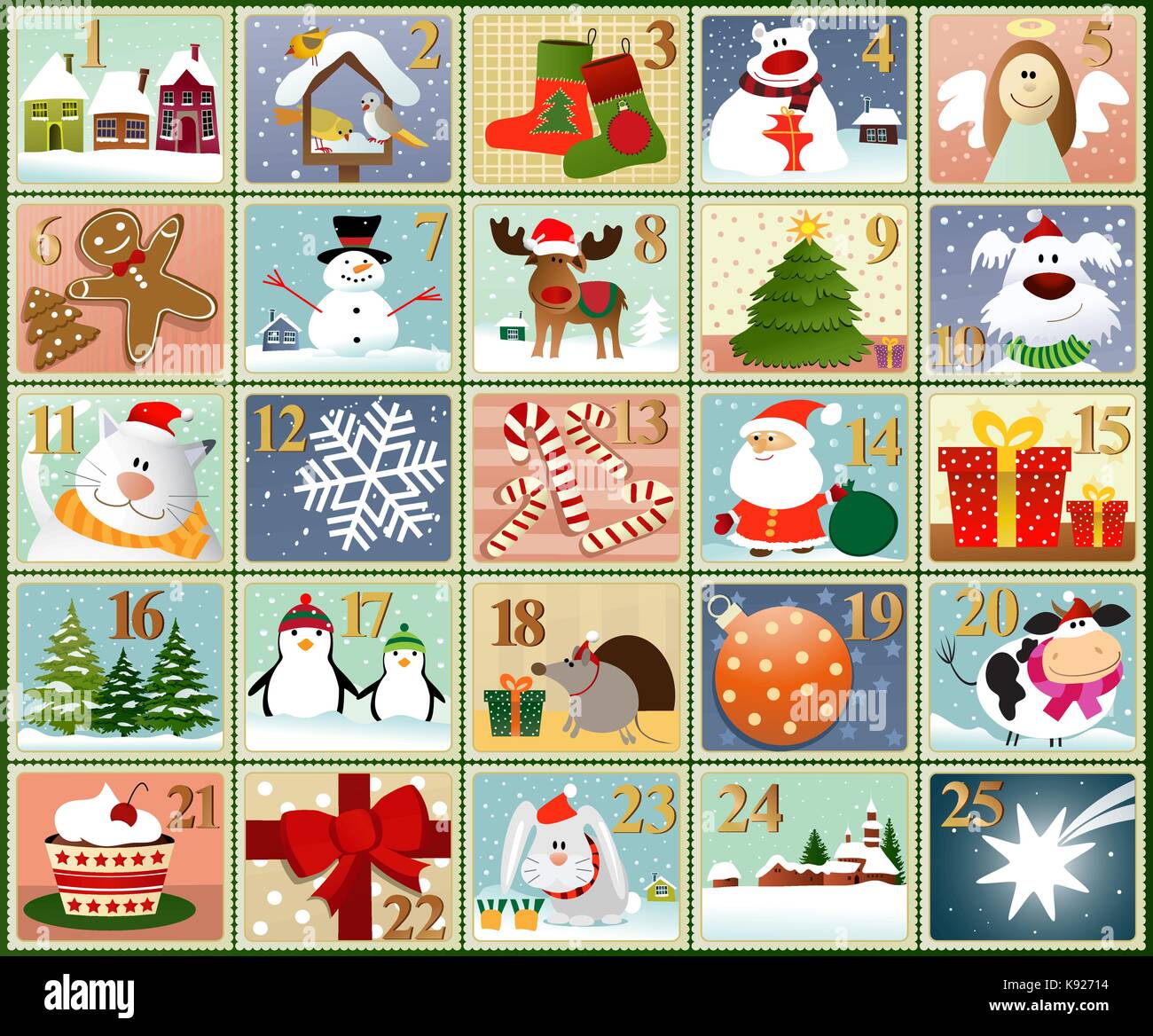 Advent calendar - set of winter drawings Stock Vector Image & Art - Alamy