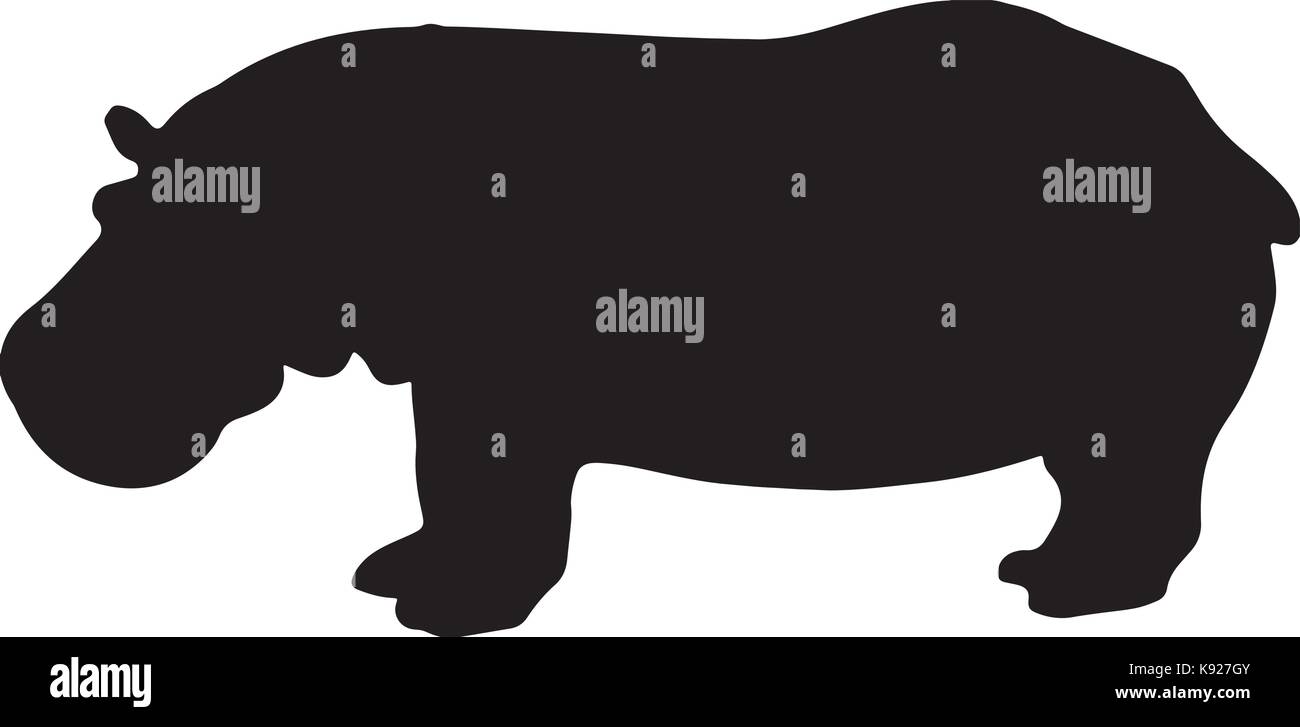 black and white vector hippo silhouette Stock Vector