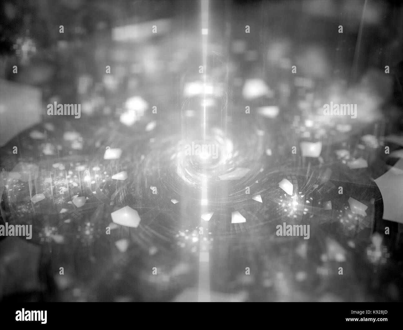 Energy source with glowing magical particles, black and white texture, computer generated abstract background, 3D rendering Stock Photo