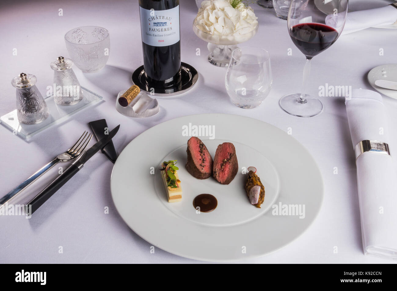 main course venison fillet at Restaurant Villa René Lalique, Wingen-sur-Moder, chef Jean-Georges Klein Stock Photo