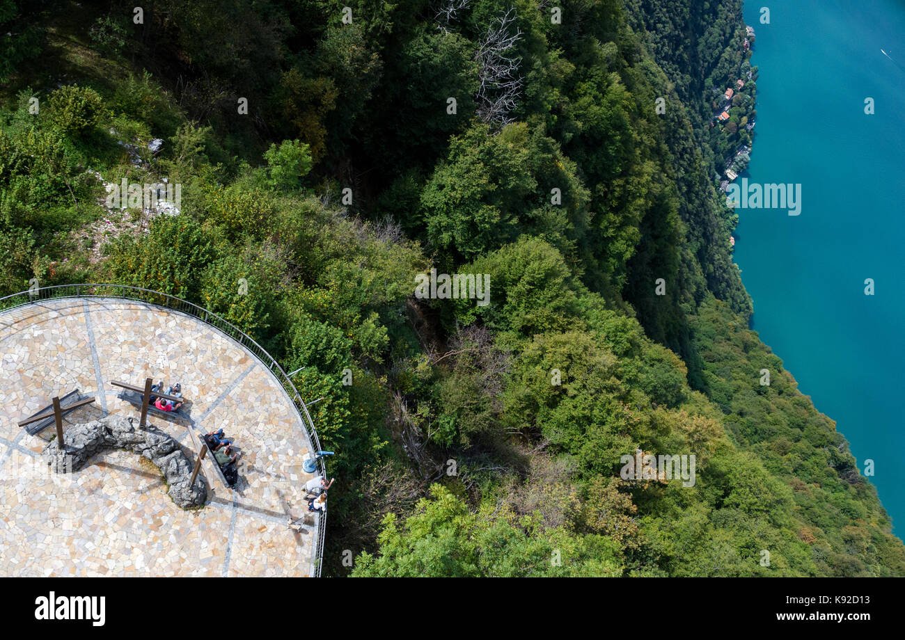 Viewing platform overlooking lake Como from the mountain village of San Maurizoi, Italy. Stock Photo