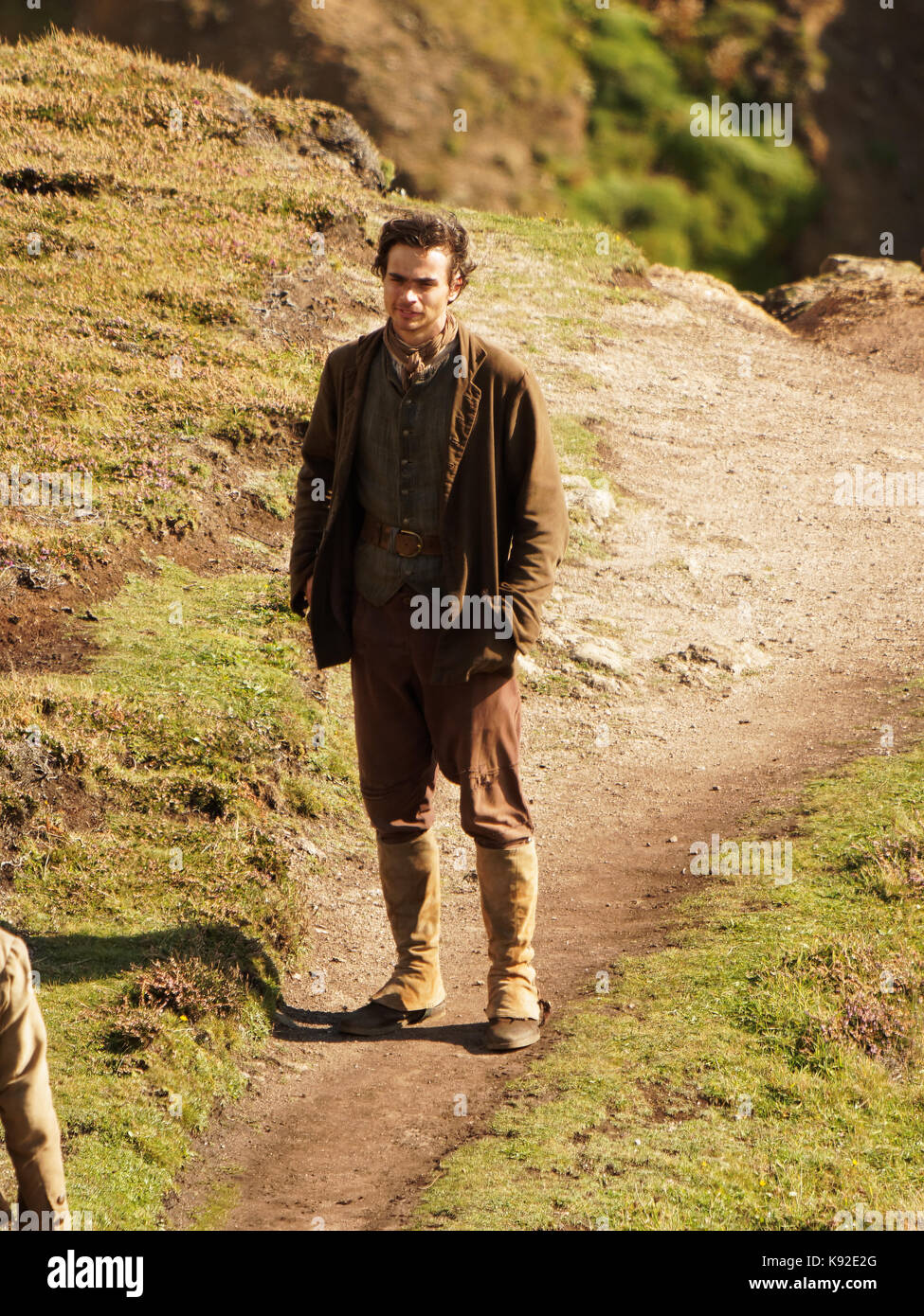 Poldark location filming for series 4 2018 Porthgwarra cove, 18th September, 2017, Cornwall, UK. Stock Photo