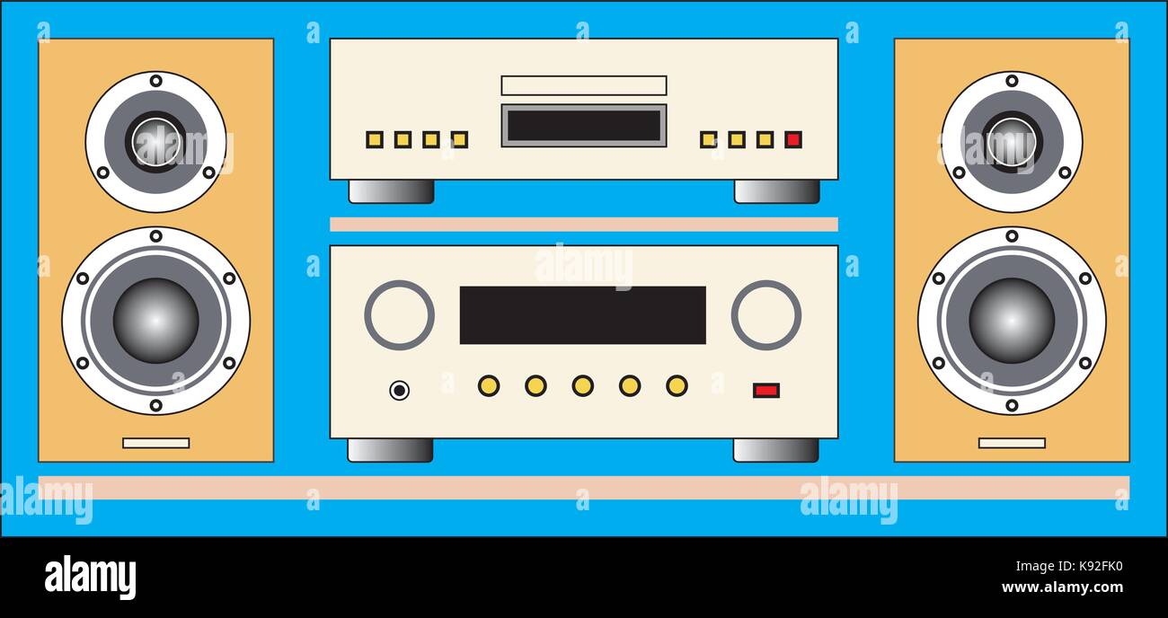 Audio HiFi components loudspeaker, CD player, amplifier Stock Vector