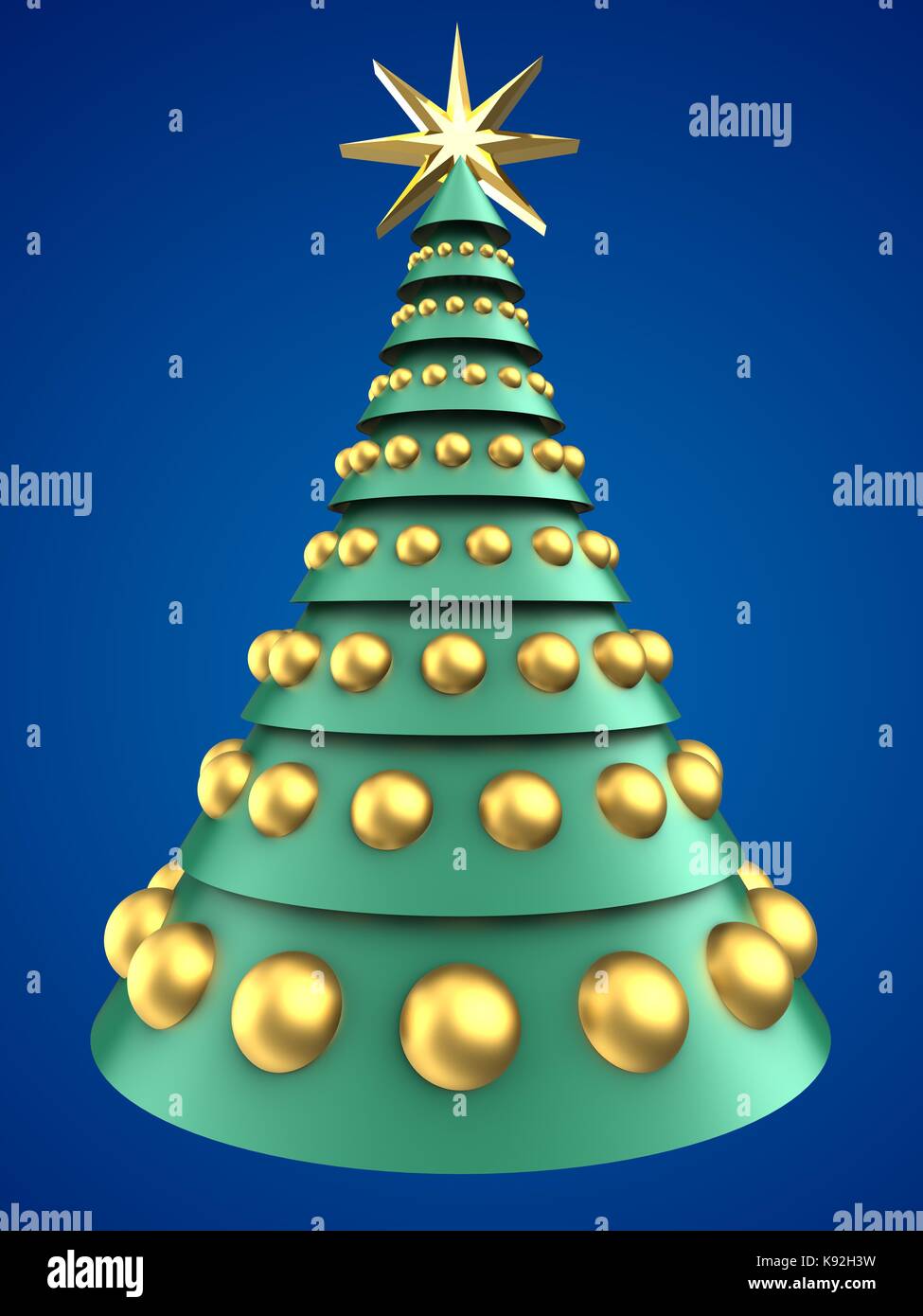3d illustration of green and blue xmas tree over blue background with ...