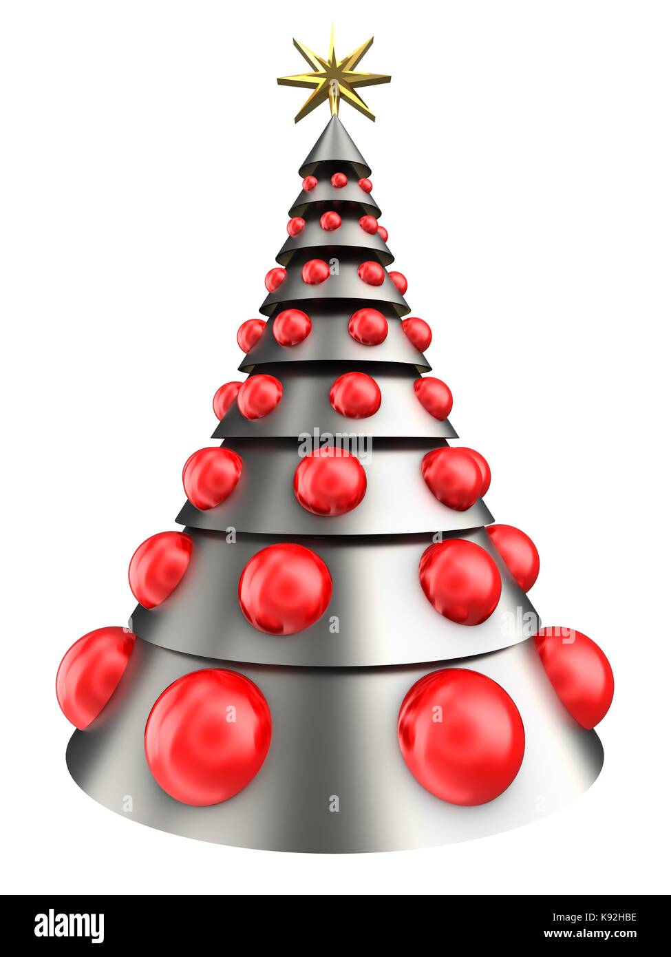 3d illustration of metal Christmas tree over white background with big ...