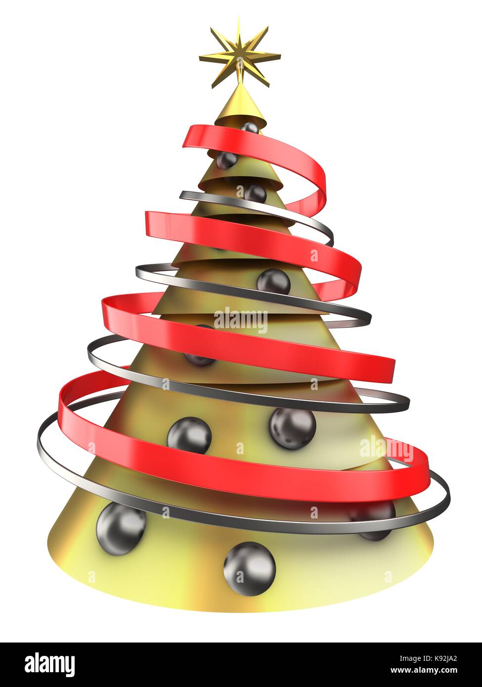 3d illustration of golden Christmas tree over white background with ...
