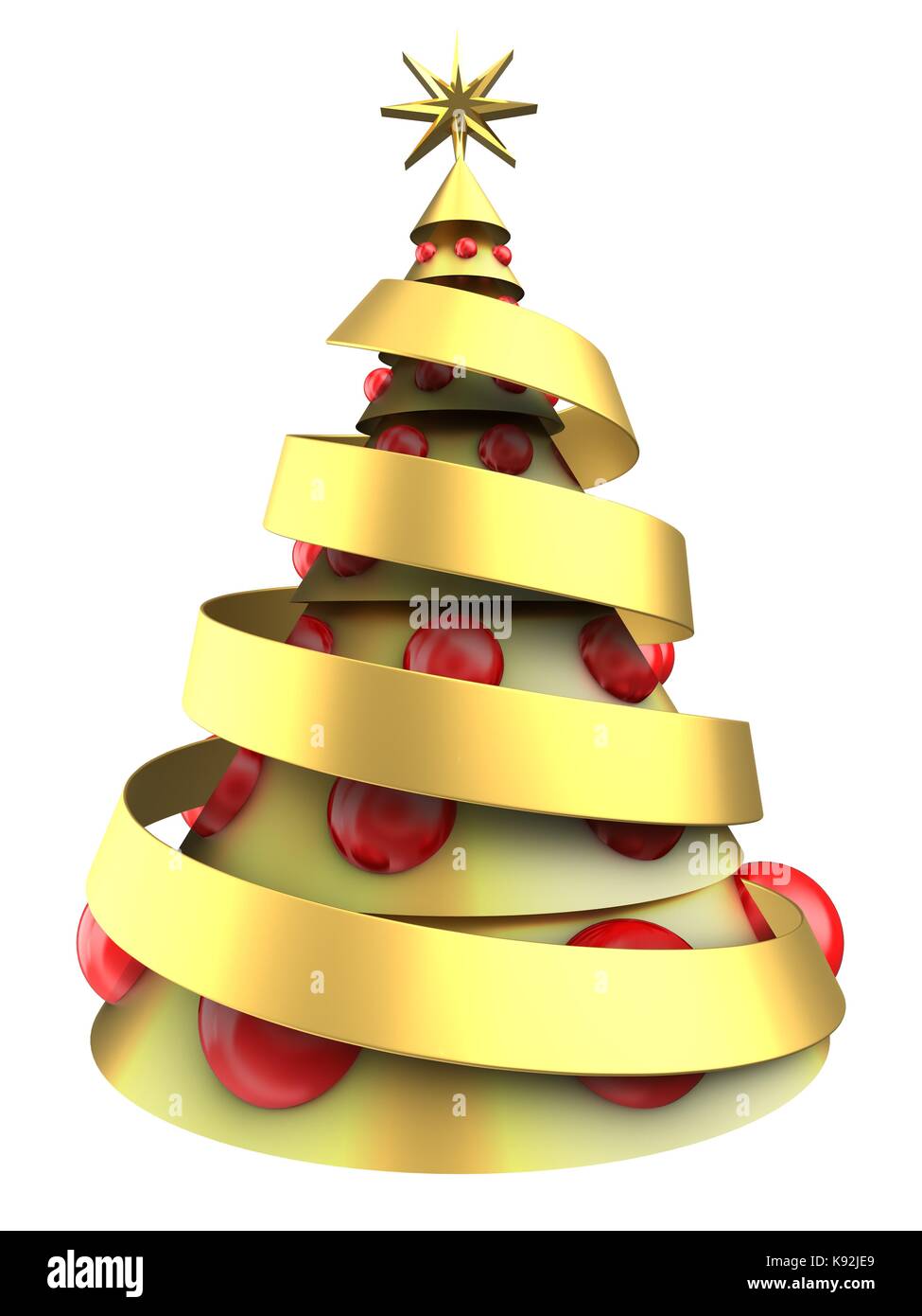 3d illustration of golden Christmas tree over white background with big ...