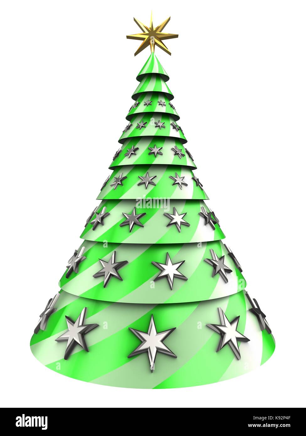3d illustration of Christmas tree over white background with stars ...