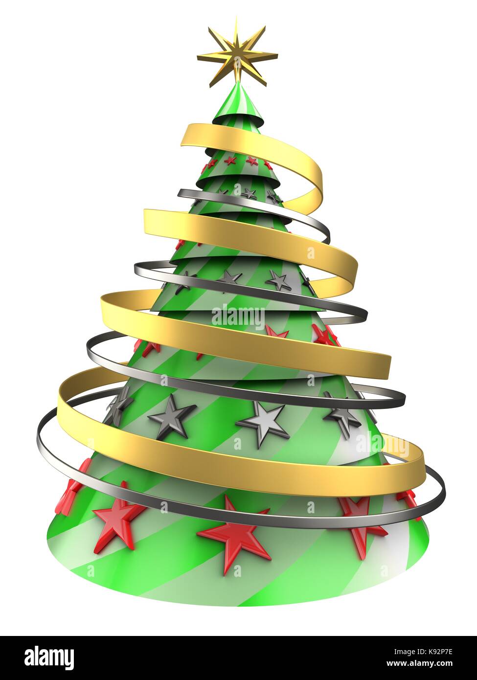 3d illustration of Christmas tree over white background with stars ...