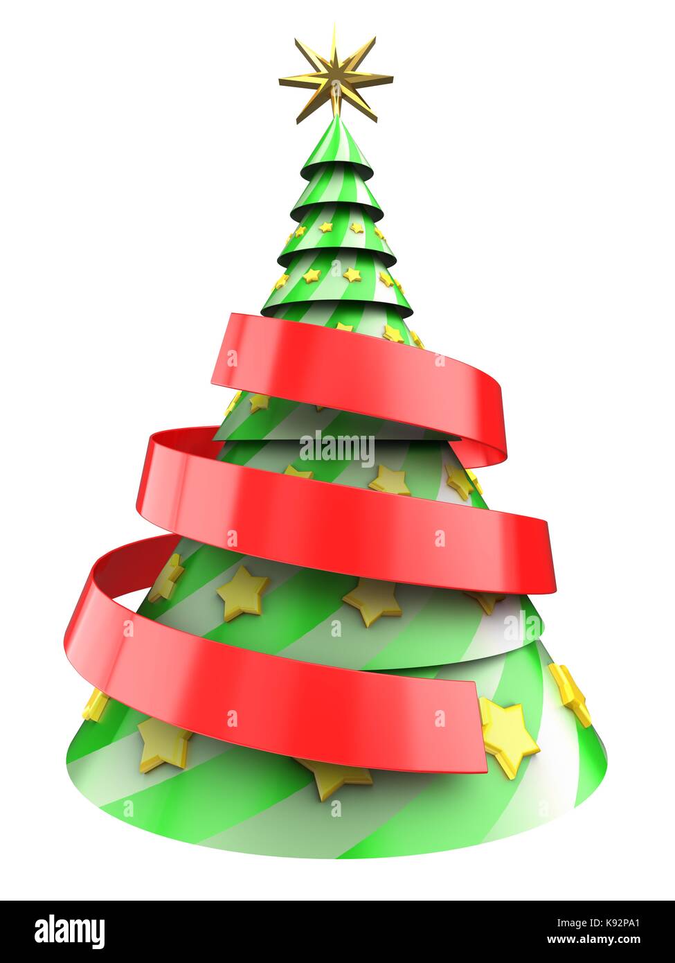 3d illustration of Christmas tree over white background with yellow ...