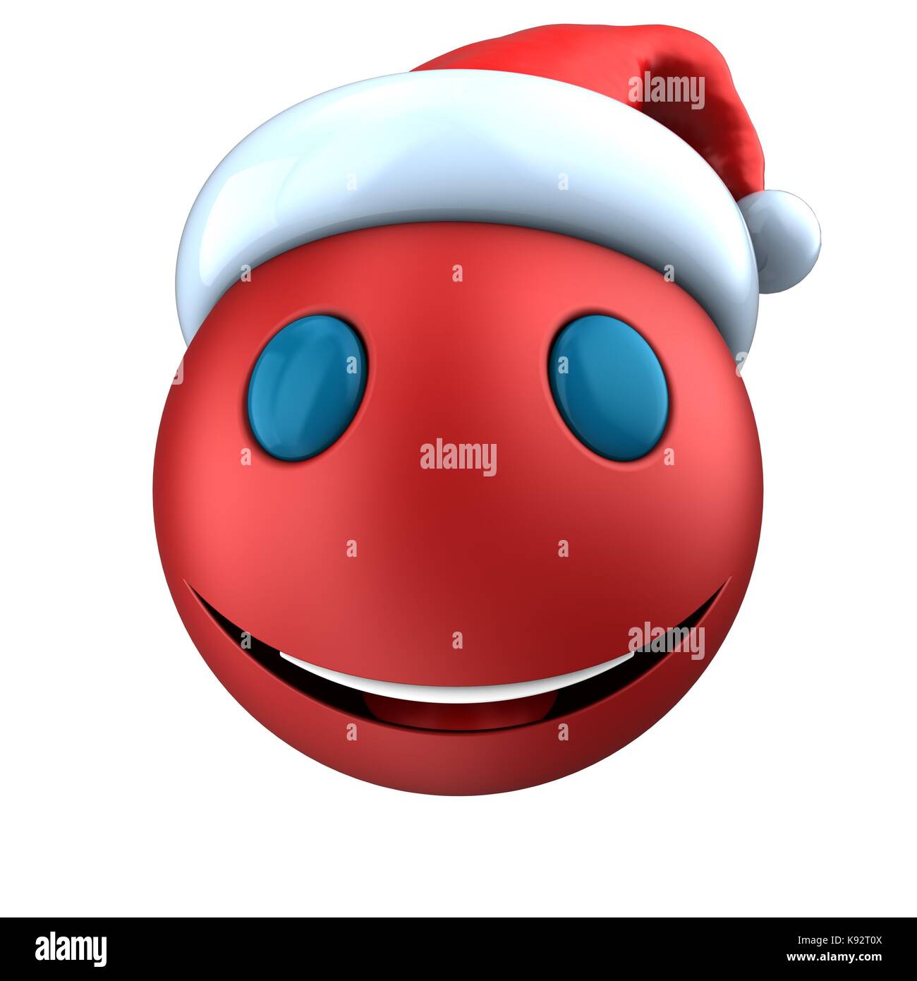 3d illustration of red emoticon smile with christmas hat over white background Stock Photo