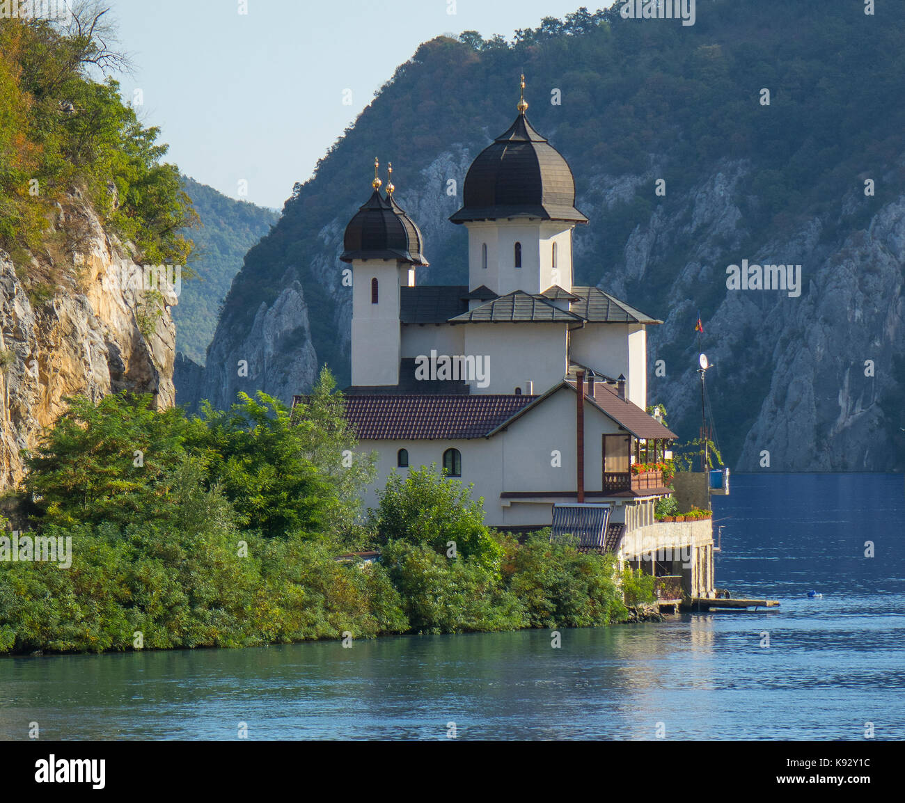 Romania, River Danube, Iron gate gorge, Mraconia monastery Stock Photo