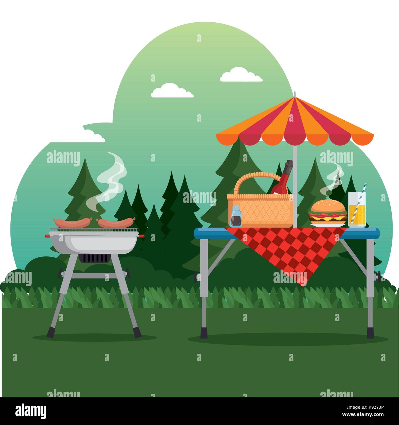 summer picnic outdoor barbecue grill vector illustration graphic design ...