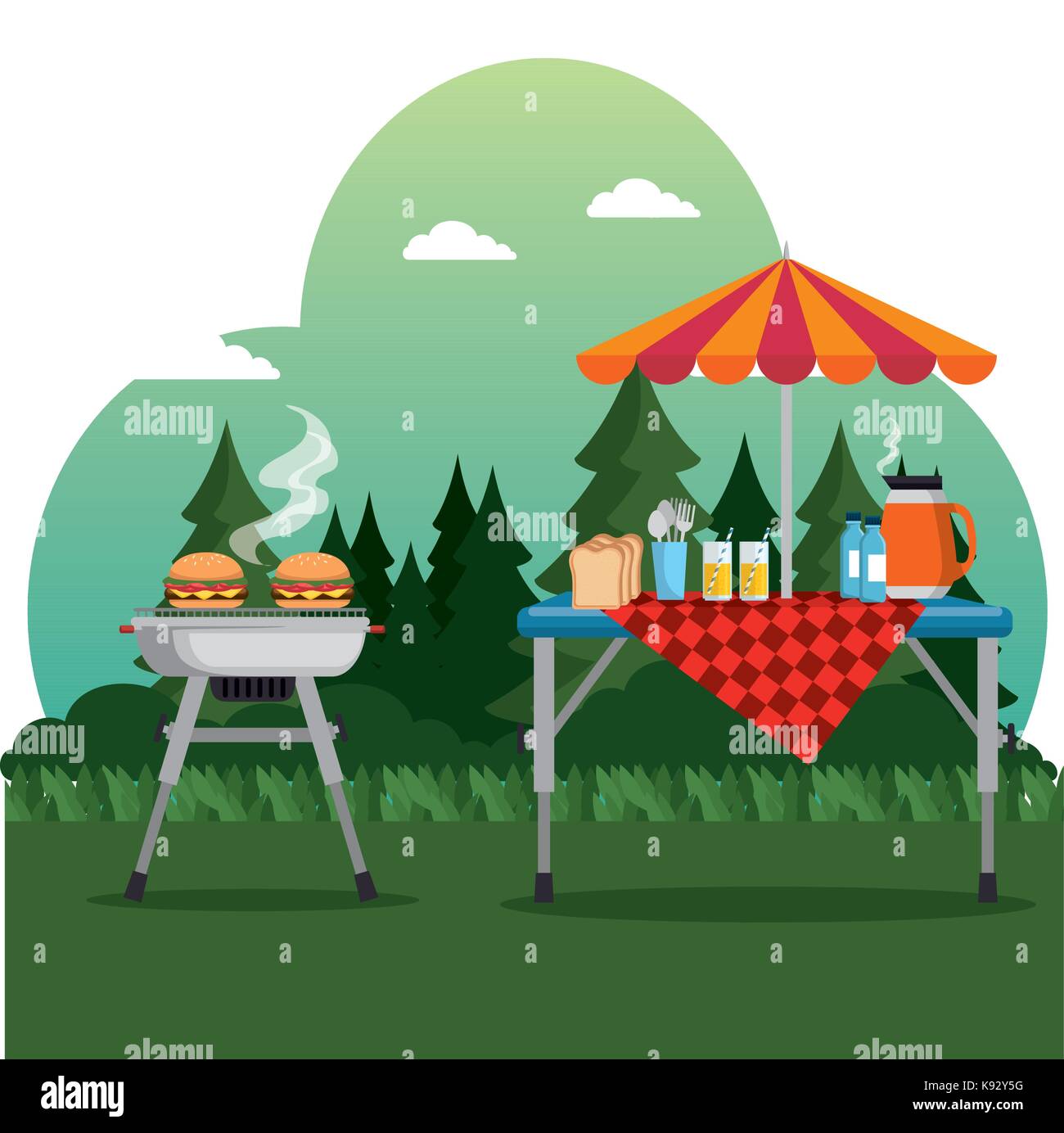 summer picnic outdoor barbecue grill vector illustration graphic design ...