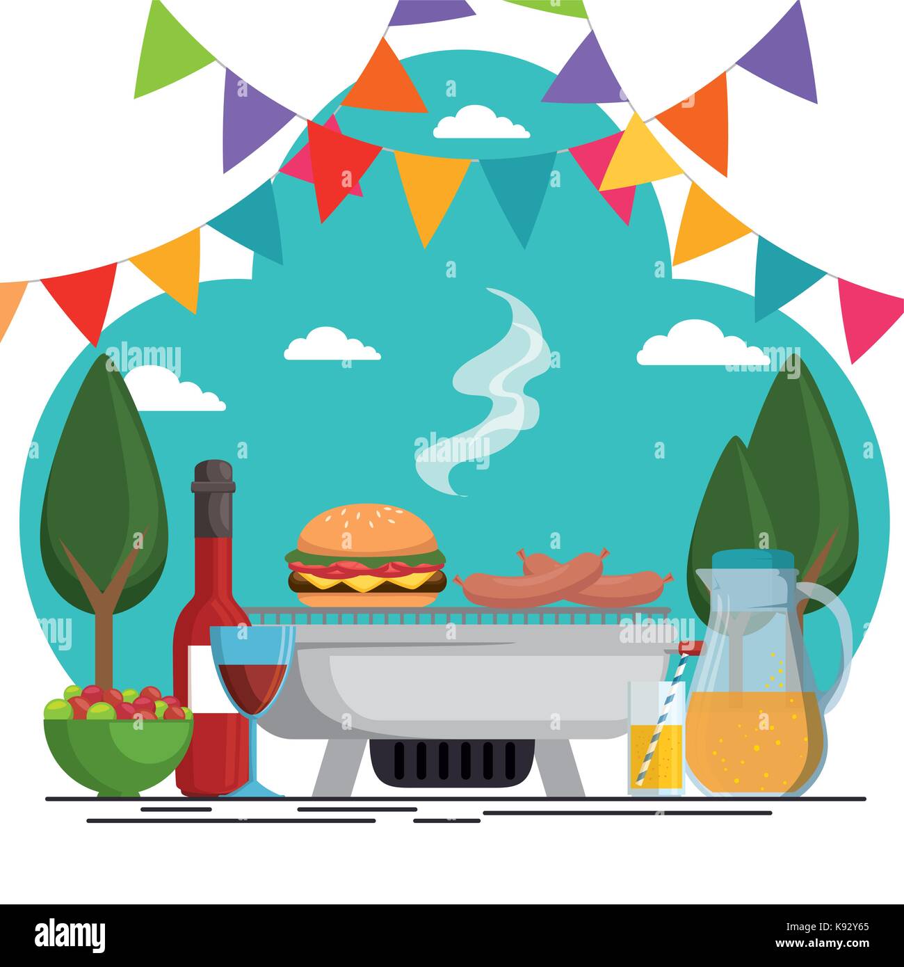 colorful picnic party poster vector illustration graphic design Stock