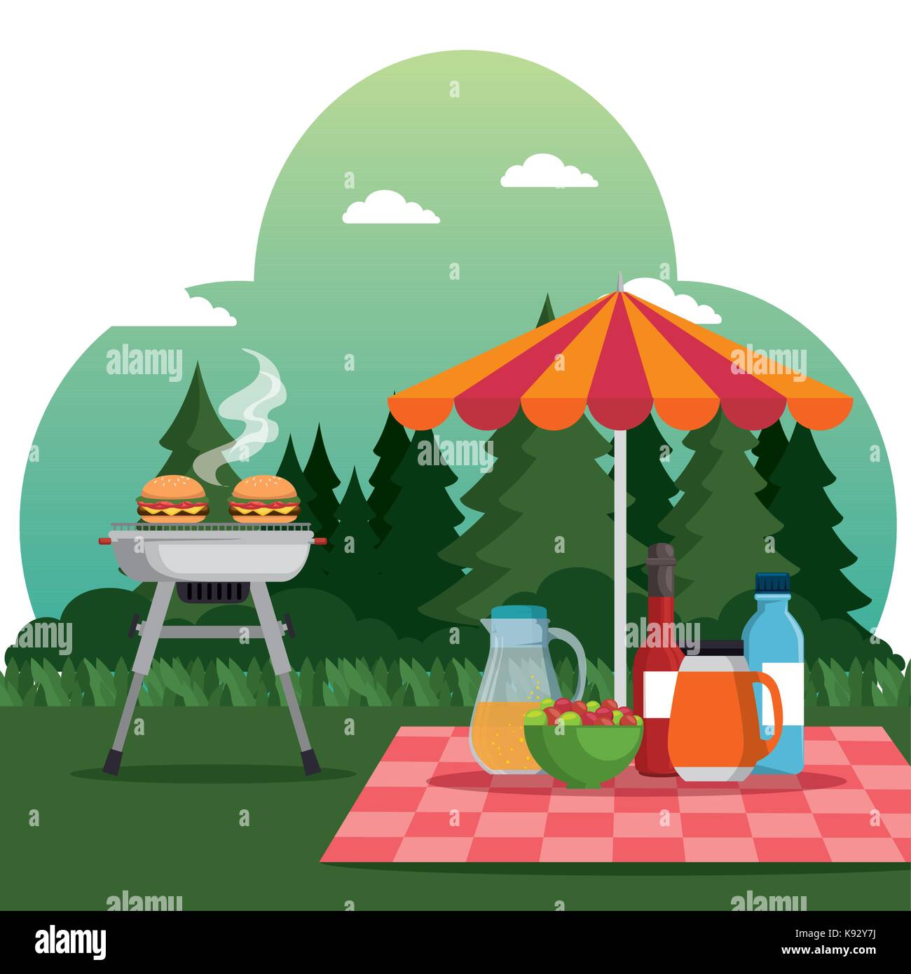 summer picnic outdoor barbecue grill vector illustration graphic design ...