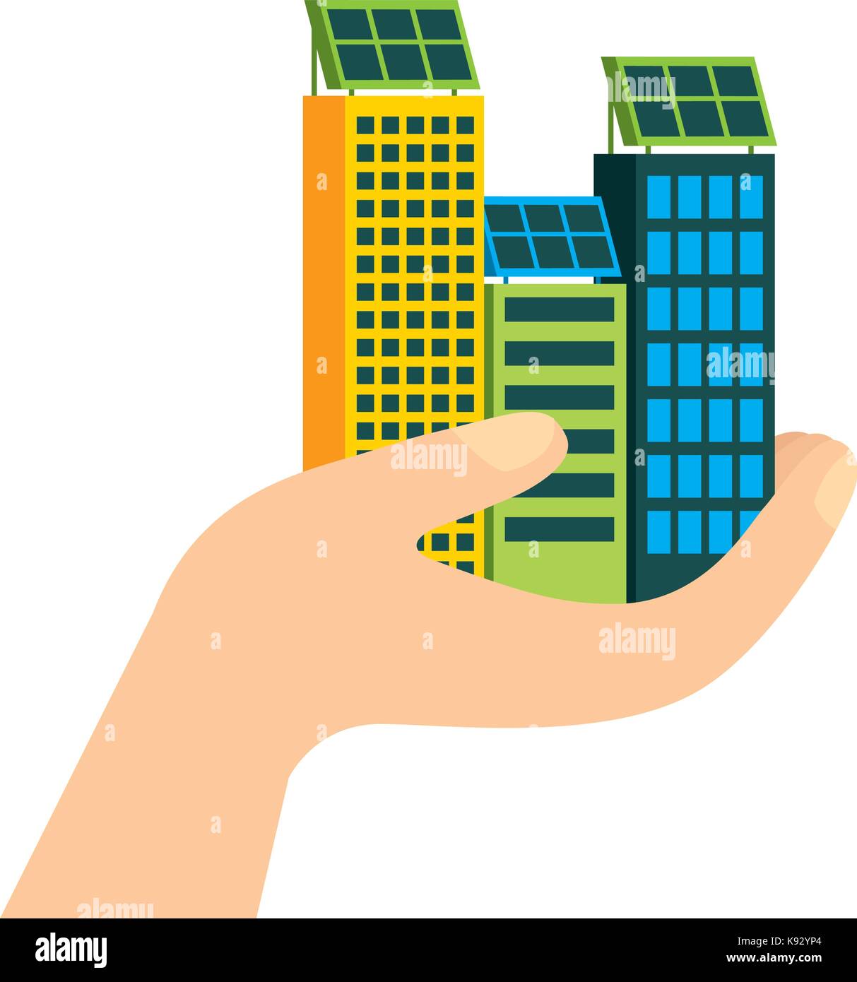 green energy hand holding building solar panel Stock Vector Image & Art ...
