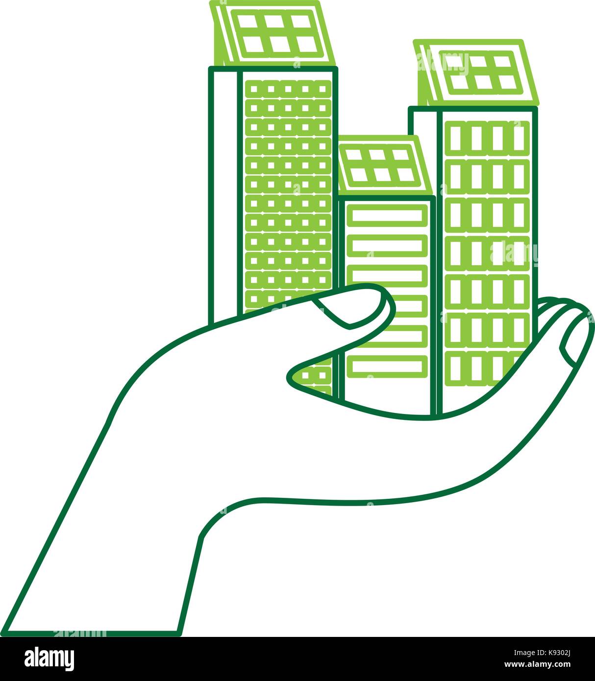 green energy hand holding building solar panel Stock Vector Image & Art ...